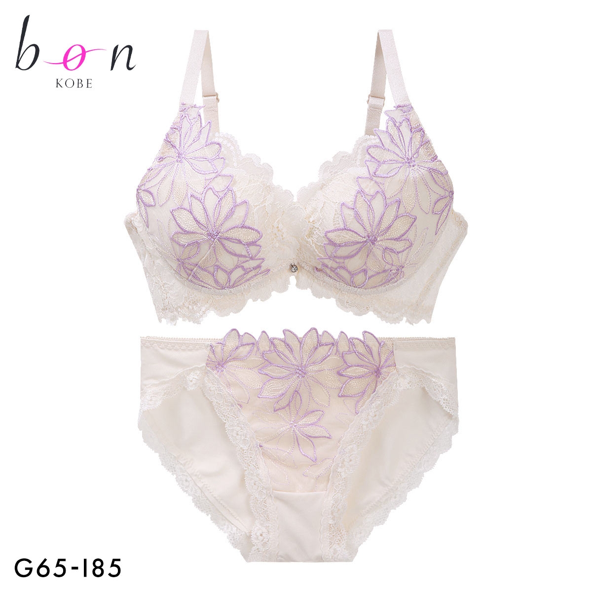 ビーオーエヌ アイコニックブルーム シリーズ 脇高 ブラジャー ショーツ セット GHI 大きいサイズ 脇すっきり 脇肉 bon(LV-ラベンダー-G65-M)
