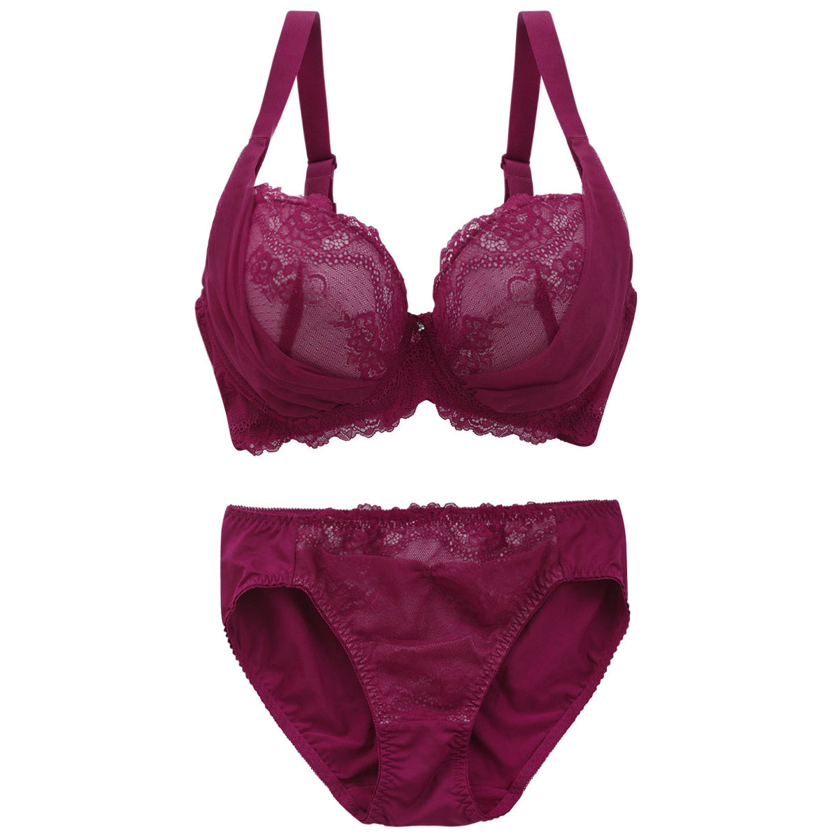 ビーオーエヌ bon×SHIROHATOコラボ 脇高シリーズ ノーブルレースチュール ブラジャー ショーツ セット 脇肉 GHI 大きいサイズ(WI-ワイン-G70-M)