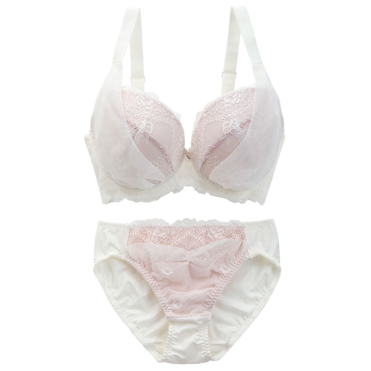 ビーオーエヌ bon×SHIROHATOコラボ 脇高シリーズ ノーブルレースチュール ブラジャー ショーツ セット 脇肉 GHI 大きいサイズ(OW-オフホワイト-G70-M)