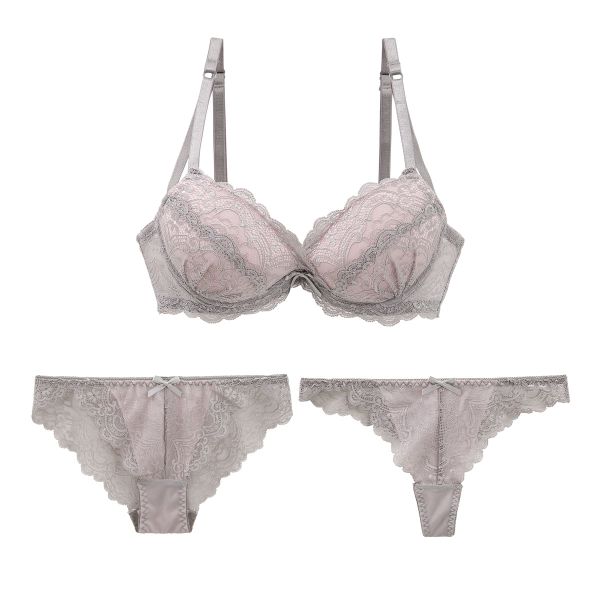 カシュクール 総レース ブラジャー ショーツ Tバック 3点セット BCDEF 大きいサイズ バックレース