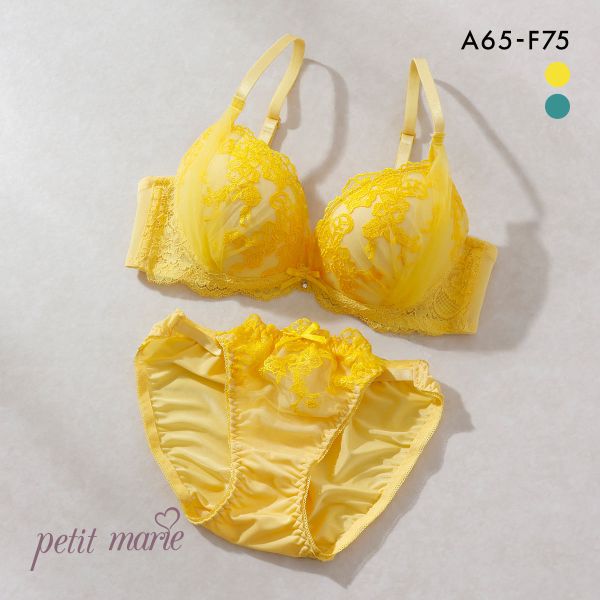 プチマリー フラワーチュール ブラセット ABCDEF ブラジャー ショーツ セット サイドチュール Wパッド 盛り petit marie BLACK