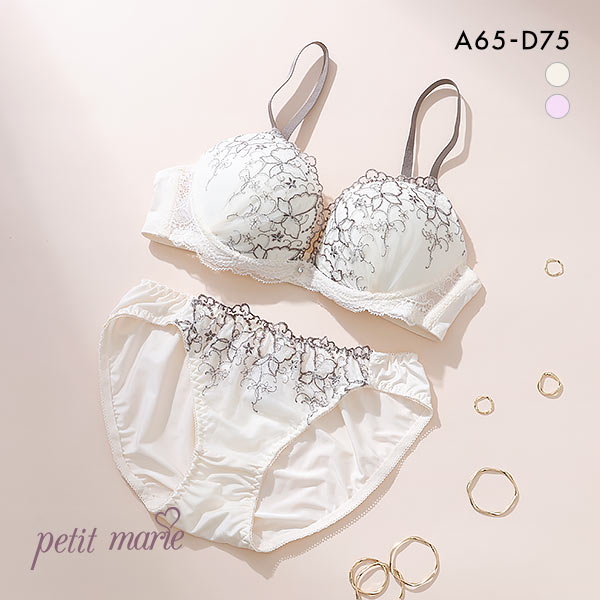 プチマリー petit marie WHITE アンティークバタフライ ブラジャー ショーツ セット ソフトワイヤー 蝶 小花刺繍 ABCD プチマリー petit marie WHITE アンティークバタフライ ブラジャー ショーツ セット ソフトワイヤー 蝶 小花刺繍 ABCD