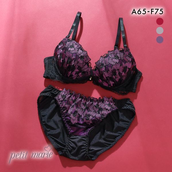 プチマリー リッチフルール ブラセット ABCDEF ブラジャー ショーツ セット petit marie BLACK