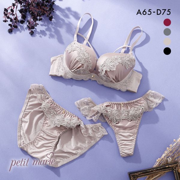 プチマリー マカロニコードローズケミカル ブラジャー ショーツ Tバック 3点セット ABCD petit marie BLACK