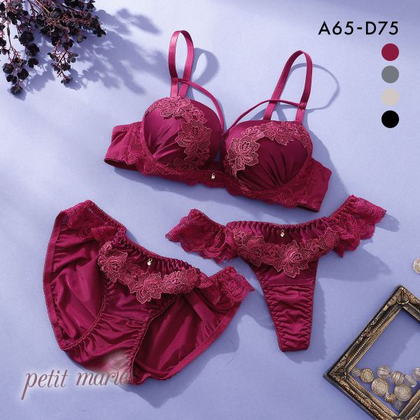 プチマリー マカロニコードローズケミカル ブラジャー ショーツ Tバック 3点セット ABCD petit marie BLACK