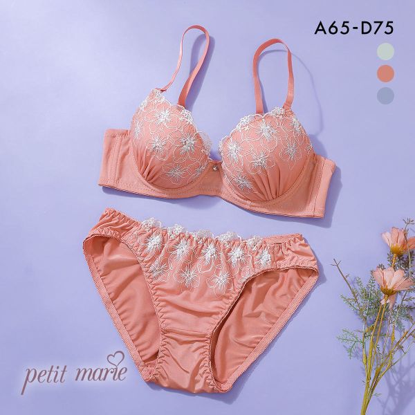 プチマリー シルバーラメフラワー ブラジャー ショーツ セット モールド ABCD petit marie WHITE