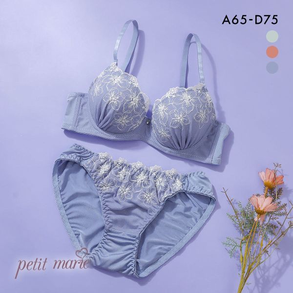 プチマリー シルバーラメフラワー ブラジャー ショーツ セット モールド ABCD petit marie WHITE