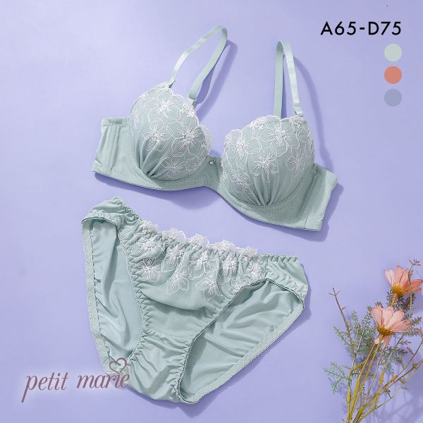 プチマリー シルバーラメフラワー ブラジャー ショーツ セット モールド ABCD petit marie WHITE