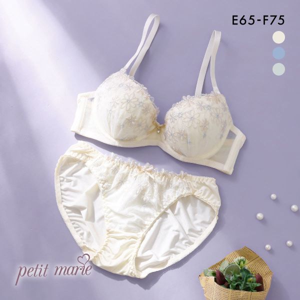プチマリー ラメフラワー ブラセット モールド EF ブラジャー ショーツ セット 大きいサイズ petit marie WHIT