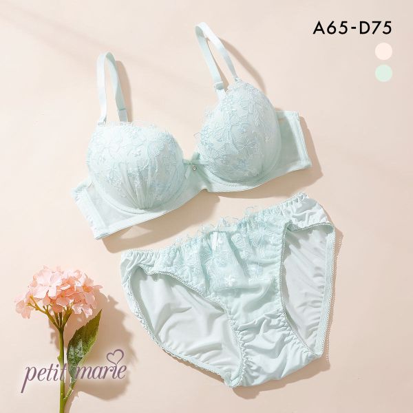 プチマリー ガーリーリボンレース ブラセット ABCD ブラジャー ショーツ セット petit marie WHITE