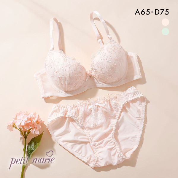 プチマリー ガーリーリボンレース ブラセット ABCD ブラジャー ショーツ セット petit marie WHITE