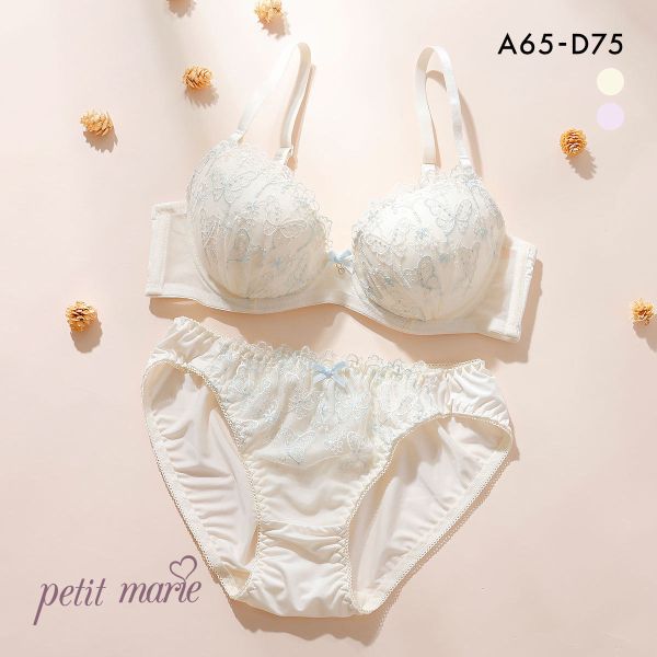 プチマリー ガーリーバタフライレース ブラセット ブラジャー ショーツ セット ABCD petit marie WHITE