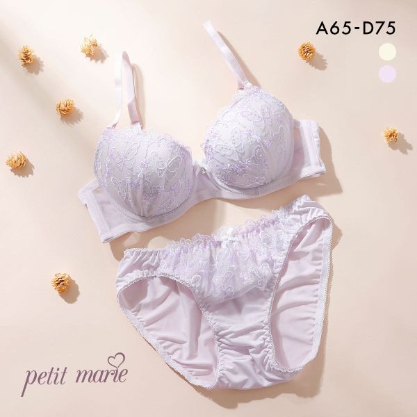 プチマリー ガーリーバタフライレース ブラセット ブラジャー ショーツ セット ABCD petit marie WHITE