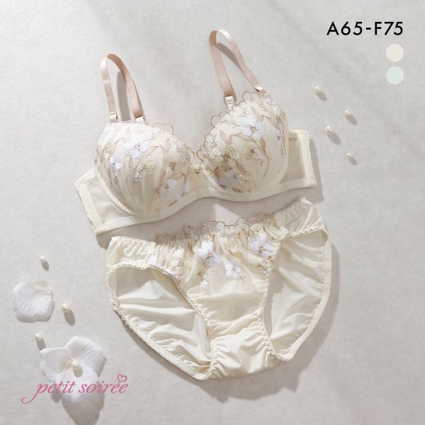 プチソワレ 花柄刺繍 ブラセット ABCDEF ブラジャー ショーツ セット まる胸 ナチュラル ソフトワイヤー petit soiree