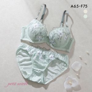 プチソワレ 花柄刺繍 ブラセット ABCDEF ブラジャー ショーツ セット まる胸 ナチュラル ソフトワイヤー petit soiree