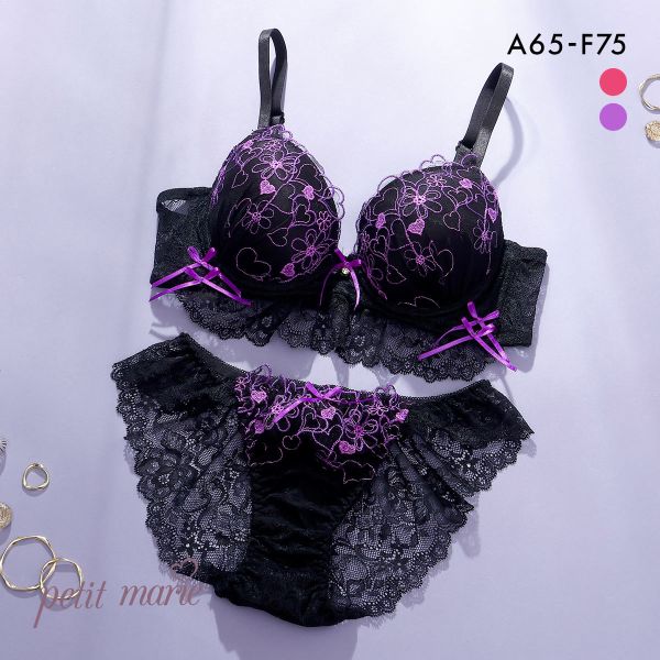 プチマリー ダークハート ブラセット モールド ABCDEF ブラジャー ショーツ セット Wパッド 盛り petit marie BLACK