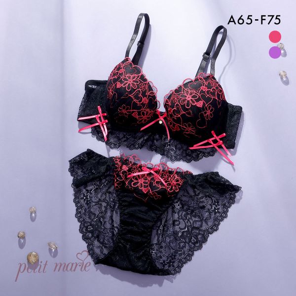 プチマリー ダークハート ブラセット モールド ABCDEF ブラジャー ショーツ セット Wパッド 盛り petit marie BLACK