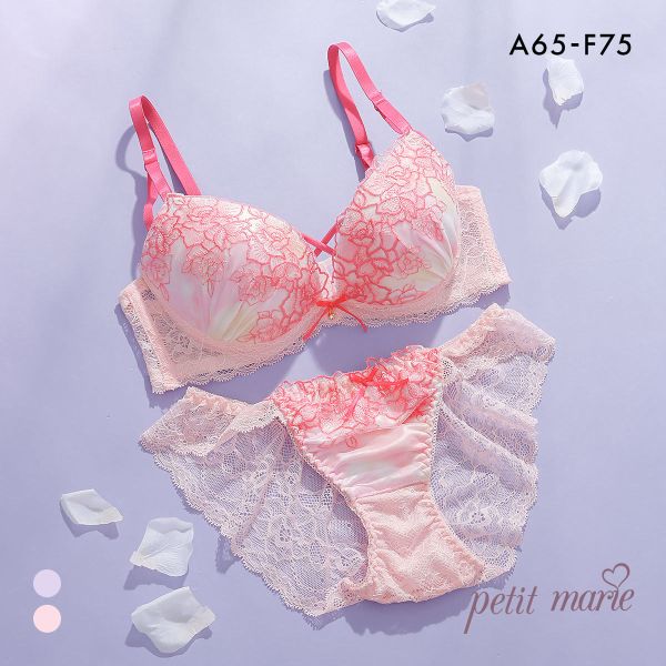 プチマリー グラデプリントコード ブラセット ABCDEF ブラジャー ショーツ セット Wパッド 盛り バックレース petit marie BLACK