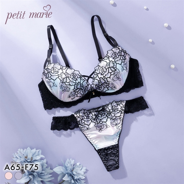 プチマリー グラデプリントコード ブラジャー Tバックショーツ セット ABCDEF ブラセット 谷間 盛りブラ petit marie BLACK