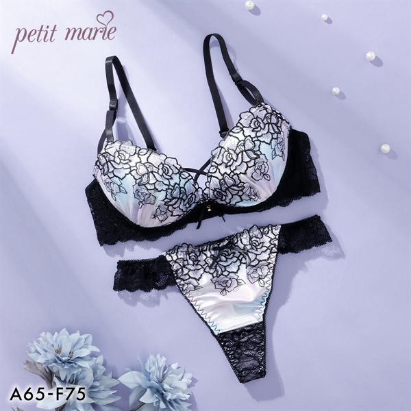 プチマリー グラデプリントコード ブラジャー Tバックショーツ セット ABCDEF ブラセット 谷間 盛りブラ petit marie BLACK