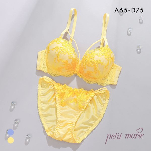 プチマリー フラワーレースコード ブラセット ABCD ブラジャー ショーツ セット Wパッド 盛り petit marie BLACK