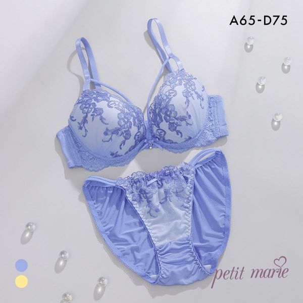 プチマリー フラワーレースコード ブラセット ABCD ブラジャー ショーツ セット Wパッド 盛り petit marie BLACK