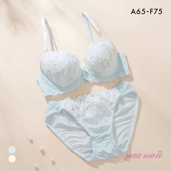 プチソワレ シャンドフルール ブラセット ABCDEF ブラジャー ショーツ セット 花柄刺繍 ラメ まる胸 ナチュラル petit soiree
