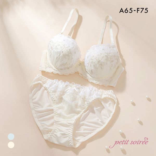 プチソワレ シャンドフルール ブラセット ABCDEF ブラジャー ショーツ セット 花柄刺繍 ラメ まる胸 ナチュラル petit soiree