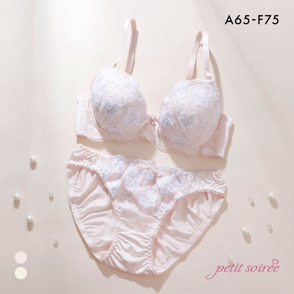 プチソワレ 花柄ラメ刺繍 ブラセット ABCDEF ブラジャー ショーツ セット ラメ まる胸 大きいサイズ petit soiree
