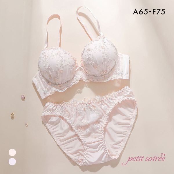 プチソワレ ローズガーデン ブラセット ABCDEF ブラジャー ショーツ セット 花柄 ラメ刺繍 まる胸 大きいサイズ petit soiree