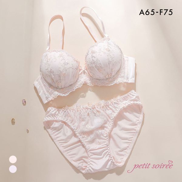 プチソワレ ローズガーデン ブラセット ABCDEF ブラジャー ショーツ セット 花柄 ラメ刺繍 まる胸 大きいサイズ petit soiree
