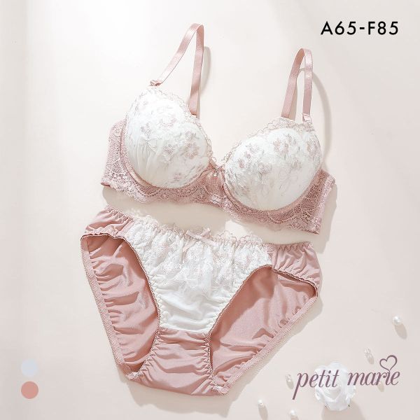 プチマリー ミスティフルール ブラセット ABCDEF ブラジャー ショーツ セット 花柄刺繍 ラメ petit marie WHITE
