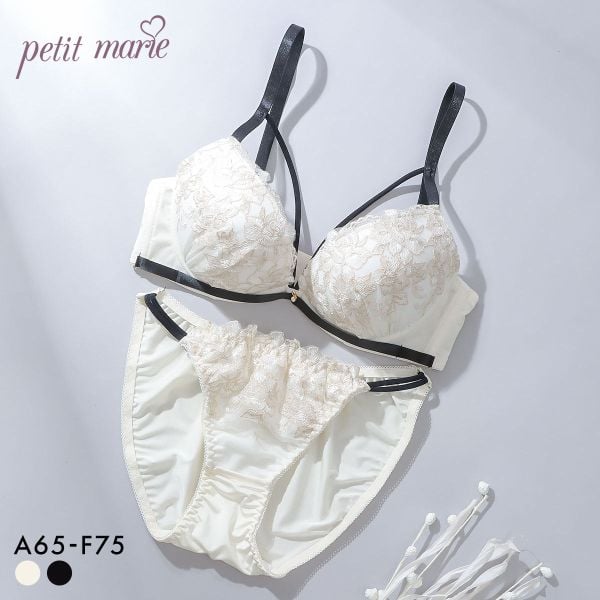 プチマリー モノトーンコード ブラセット ABCDEF ブラジャー ショーツ セット 盛り petit marie BLACK 大きいサイズ