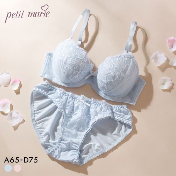 プチマリー ピュアフラワーレース ブラセット ABCD ブラジャー ショーツ セット サイドチュール petit marie WHITE
