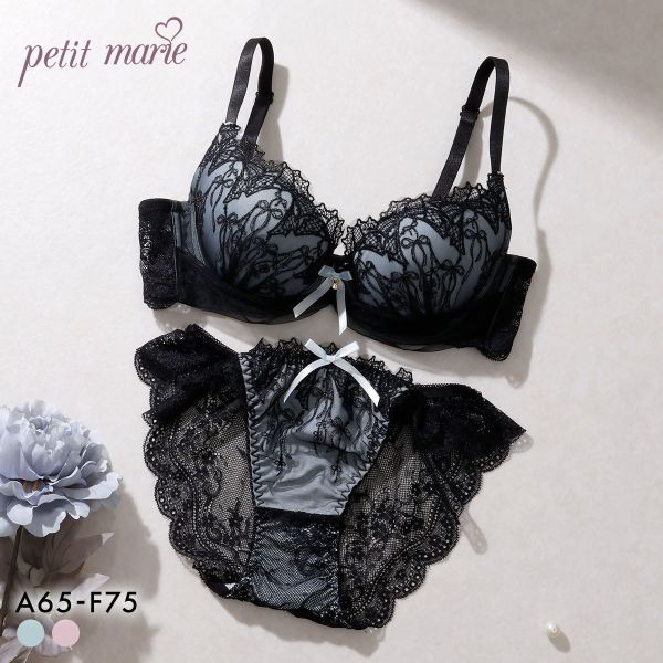 プチマリー リボンノクターン ブラセット ABCDEF ブラジャー ショーツ セット 大きいサイズ petit marie BLACK