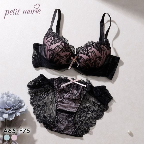 プチマリー リボンノクターン ブラセット ABCDEF ブラジャー ショーツ セット 大きいサイズ petit marie BLACK