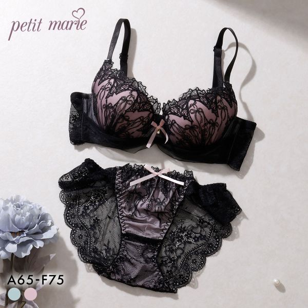 プチマリー リボンノクターン ブラセット ABCDEF ブラジャー ショーツ セット 大きいサイズ petit marie BLACK
