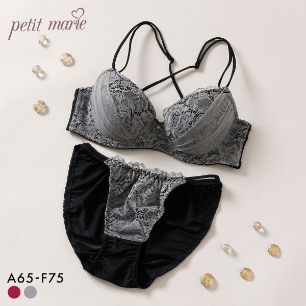 プチマリー バッククロスレース ブラセット ABCDEF ブラジャー ショーツ セット バックシャン 盛りブラ petit marie BLACK