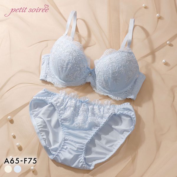 プチソワレ シャイニーフラワー ブラセット ABCDEF ブラジャー ショーツ セット 花柄刺繍 ラメ まる胸 ナチュラル petit soiree