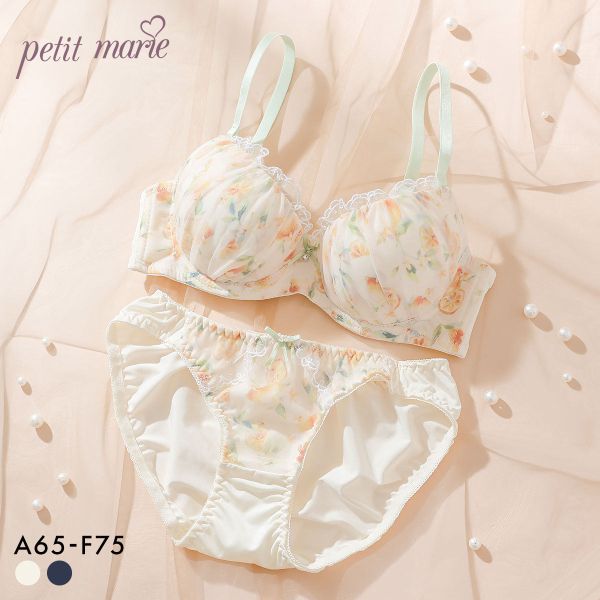プチマリー シアーレモネード ブラセット ABCDEF ブラジャー ショーツ セット プリント petit marie WHITE