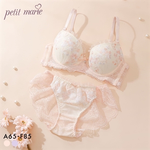 プチマリー フラワーレース ブラセット ABCDEF ブラジャー ショーツ セット 花柄刺繍 ラメ バックレース petit marie WHITE