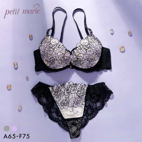 プチマリー クロスアイリス ブラセット ABCDEF ブラジャー ハーフバックショーツ セット 脇高 谷間 盛りブラ petit marie BLACK