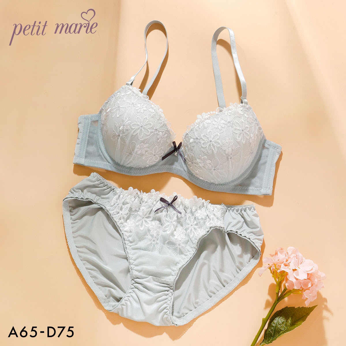 プチマリー ピュアトウィンクル ブラセット ABCD ブラジャー ショーツ セット まる胸 petit marie WHITE(LGR-薄グリーン-A65-M)