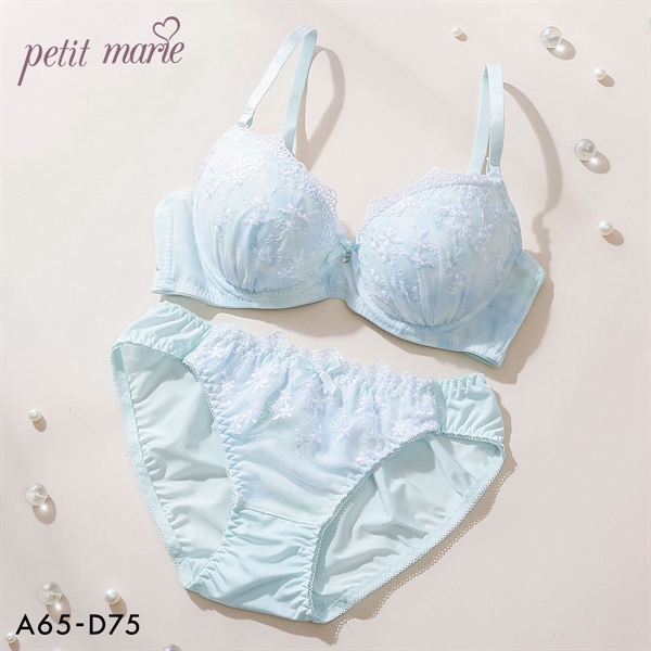 プチマリー 水彩プリントレース ブラセット ABCD ブラジャー ショーツ セット petit marie WHITE