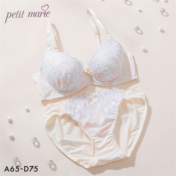 プチマリー 水彩プリントレース ブラセット ABCD ブラジャー ショーツ セット petit marie WHITE