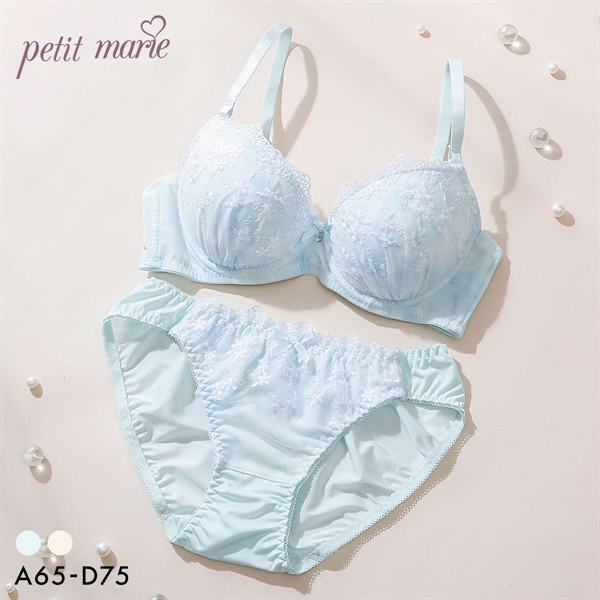 プチマリー 水彩プリントレース ブラセット ABCD ブラジャー ショーツ セット petit marie WHITE