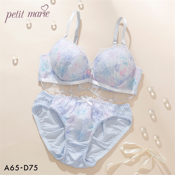 プチマリー ピュアフラワープリント ブラジャー ショーツ セット ABCD Wパッド 下着 petit marie WHITE