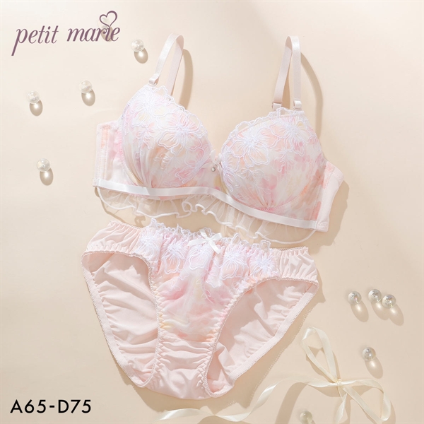 プチマリー ピュアフラワープリント ブラジャー ショーツ セット ABCD Wパッド 下着 petit marie WHITE