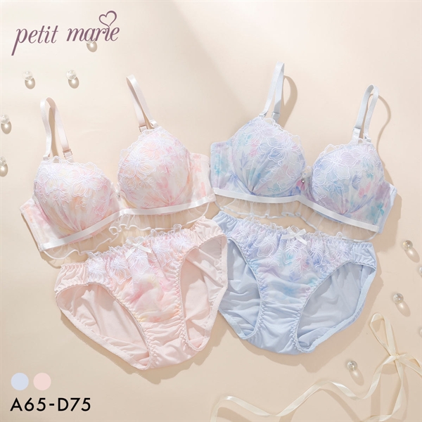 プチマリー ピュアフラワープリント ブラジャー ショーツ セット ABCD Wパッド 下着 petit marie WHITE