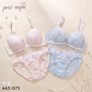 プチマリー ピュアフラワープリント ブラジャー ショーツ セット ABCD Wパッド 下着 petit marie WHITE